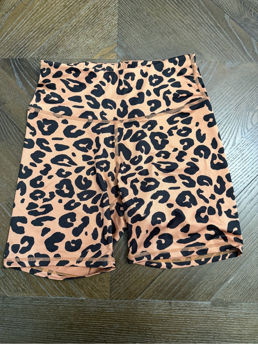 High-Waist Leopard Print Bike Shorts - Black on Tan